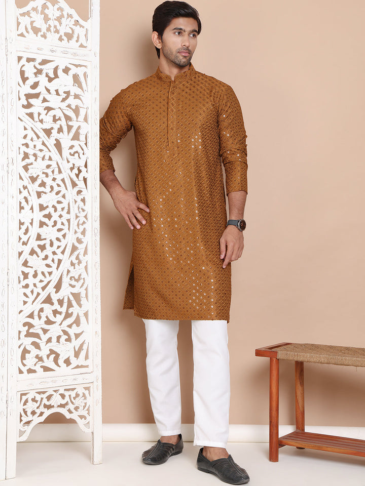 Embroidered And Sequence Kurta With Pyjama For Men.