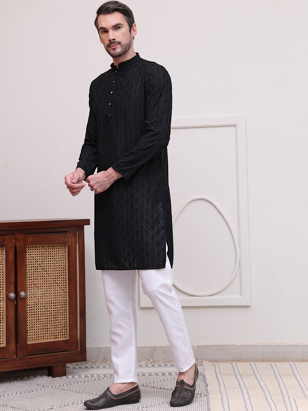 Embroidered Cotton Kurta With Pyjama