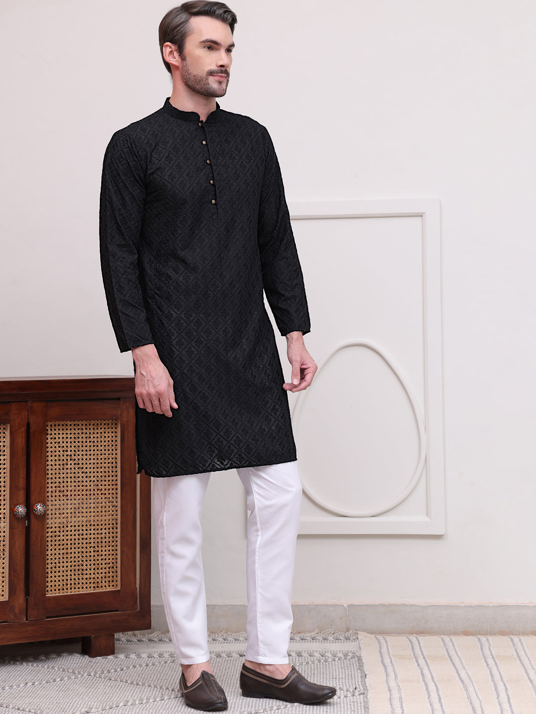 Embroidered Cotton Kurta With Pyjama