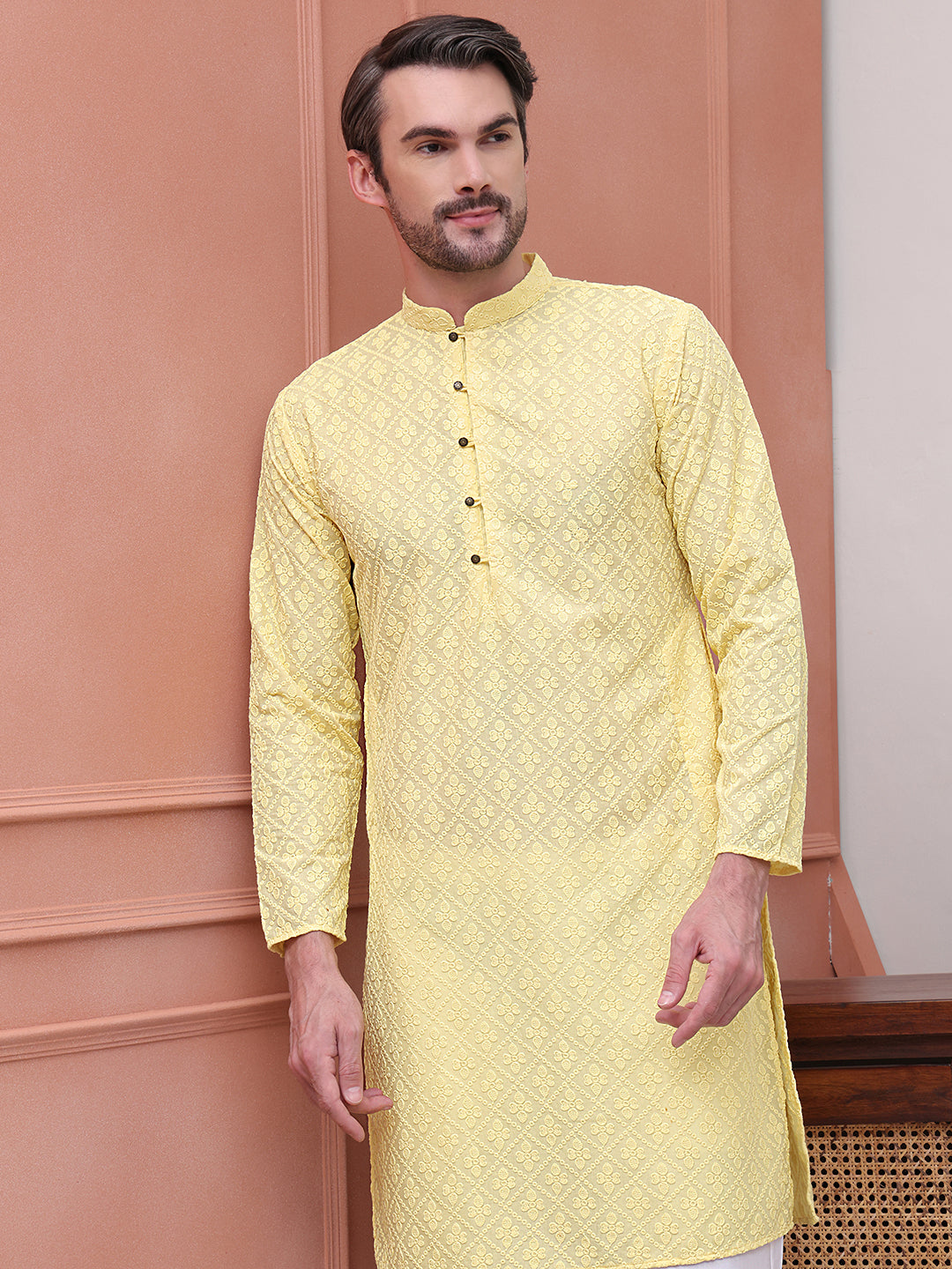 Embroidered Cotton Kurta With Pyjama