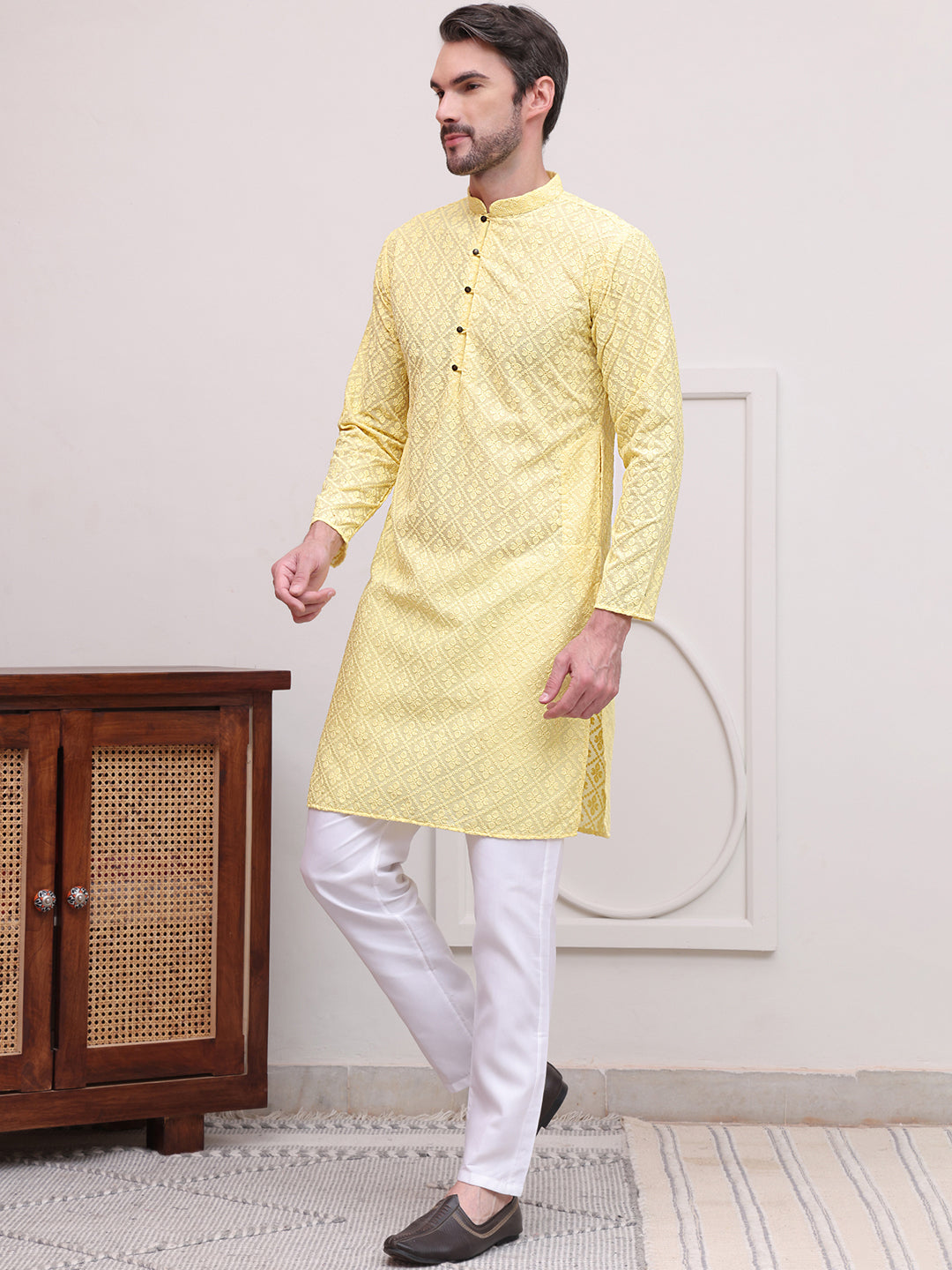 Embroidered Cotton Kurta With Pyjama