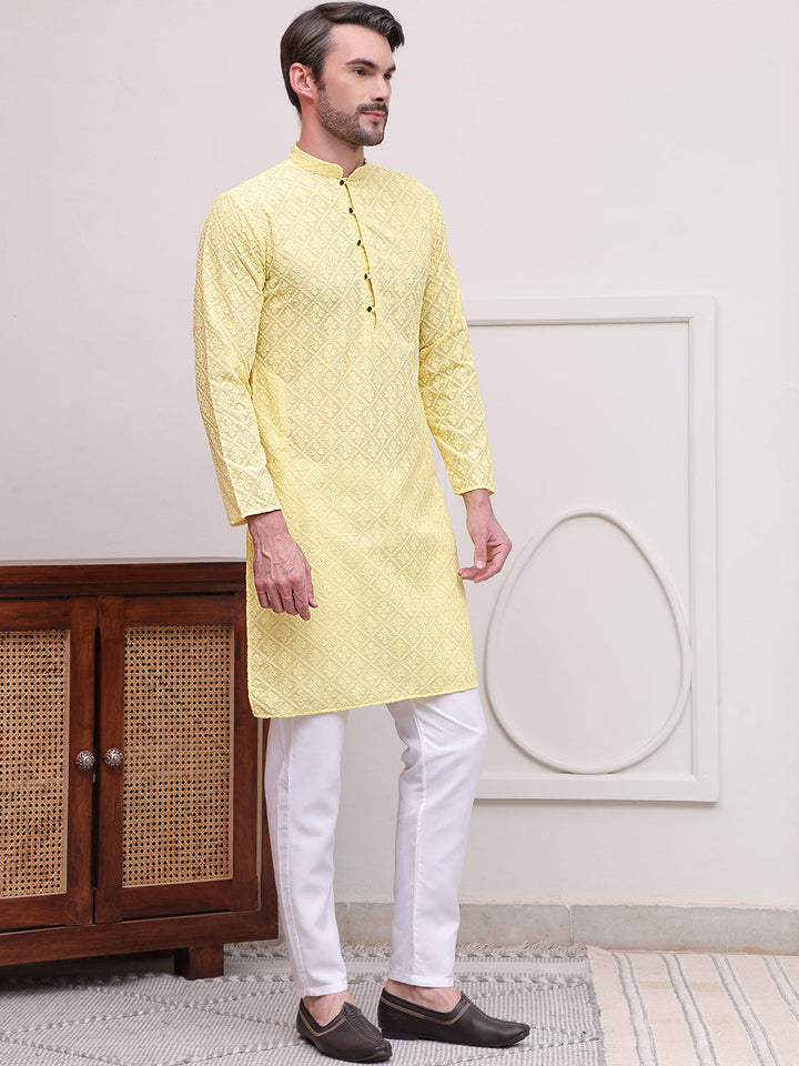 Embroidered Cotton Kurta With Pyjama