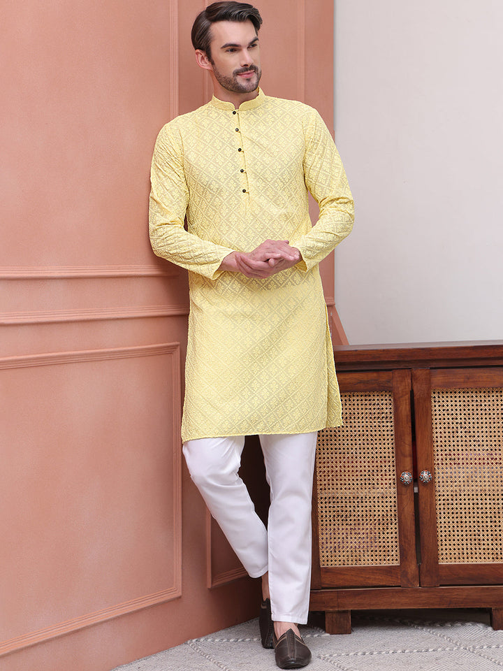Embroidered Cotton Kurta With Pyjama