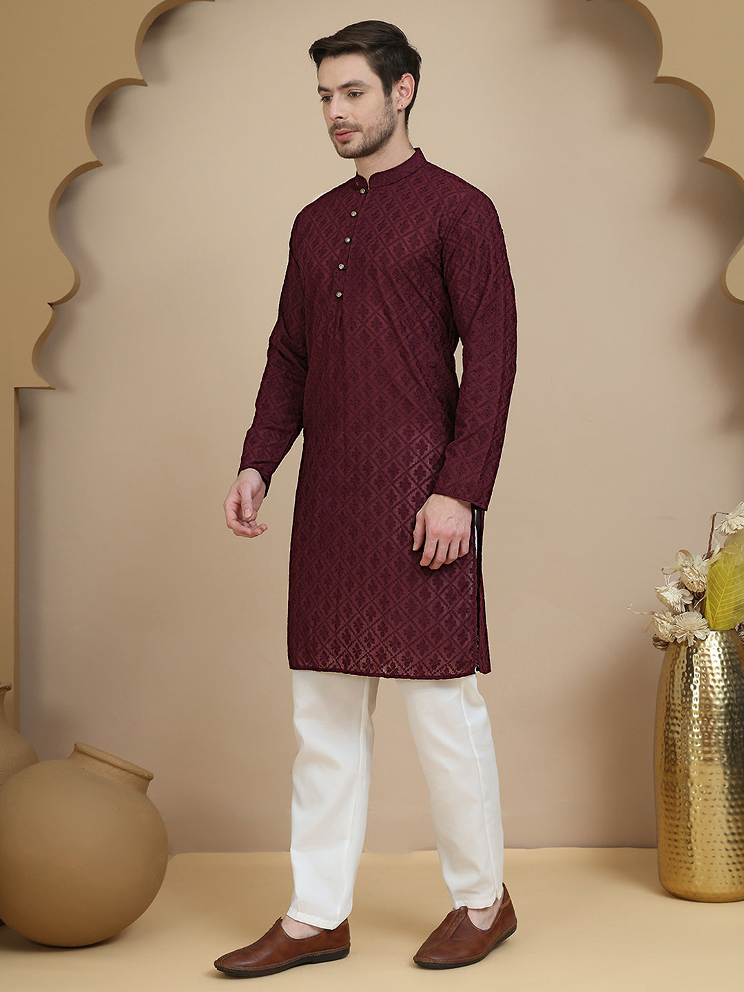 Embroidered Cotton Kurta With Pyjama