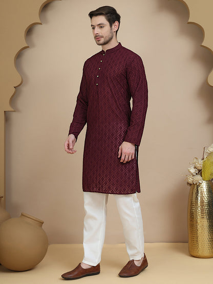 Embroidered Cotton Kurta With Pyjama