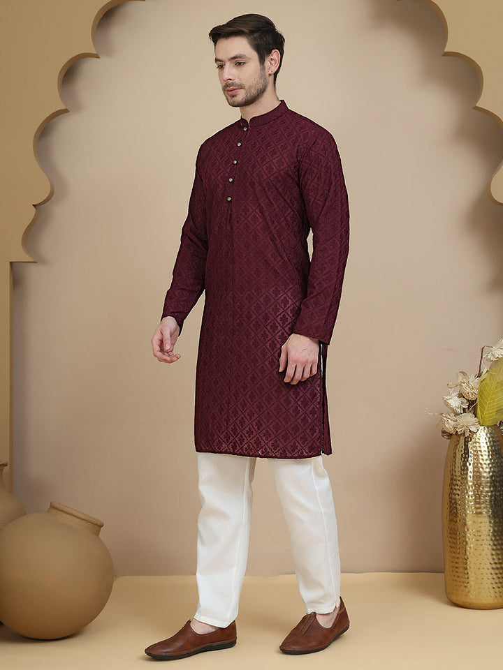 Embroidered Cotton Kurta With Pyjama