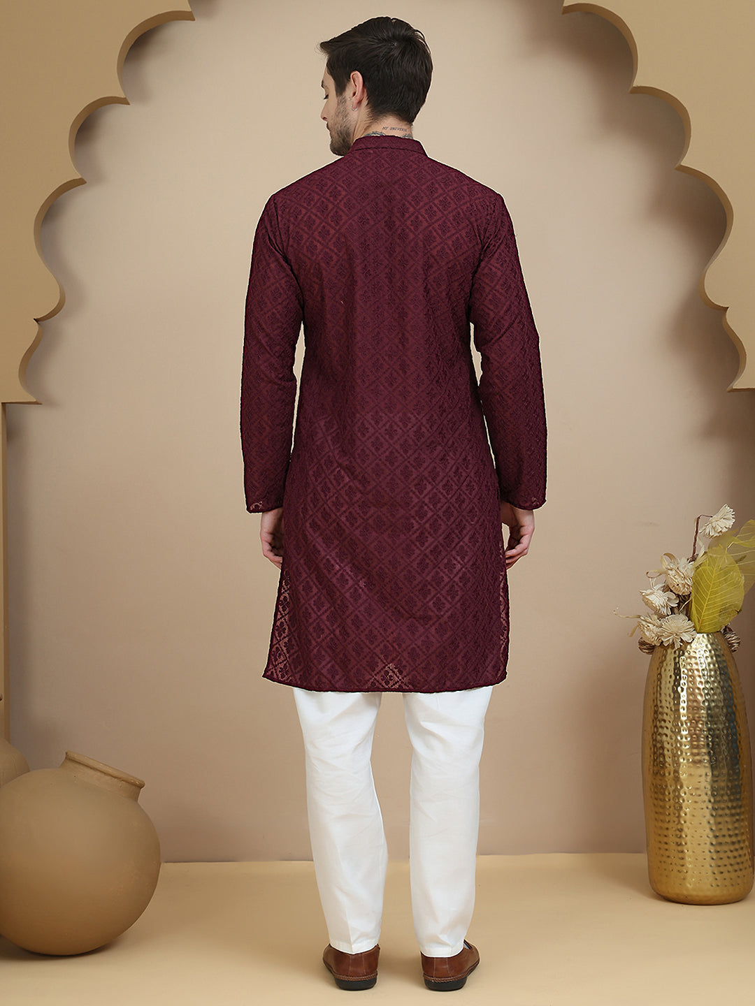Embroidered Cotton Kurta With Pyjama