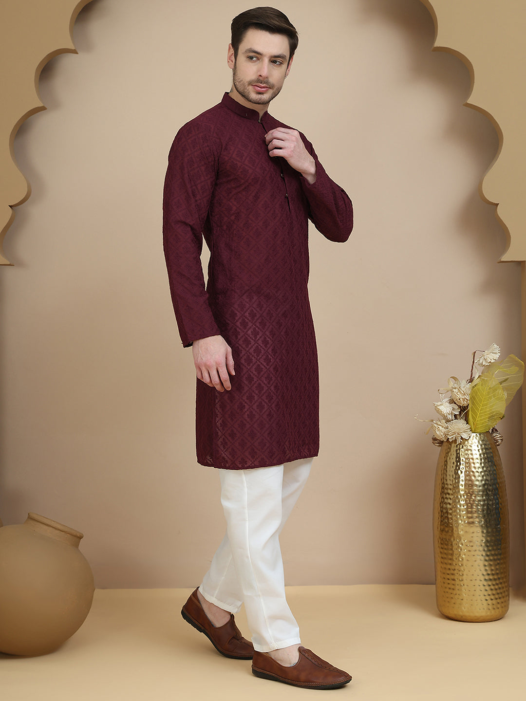 Embroidered Cotton Kurta With Pyjama