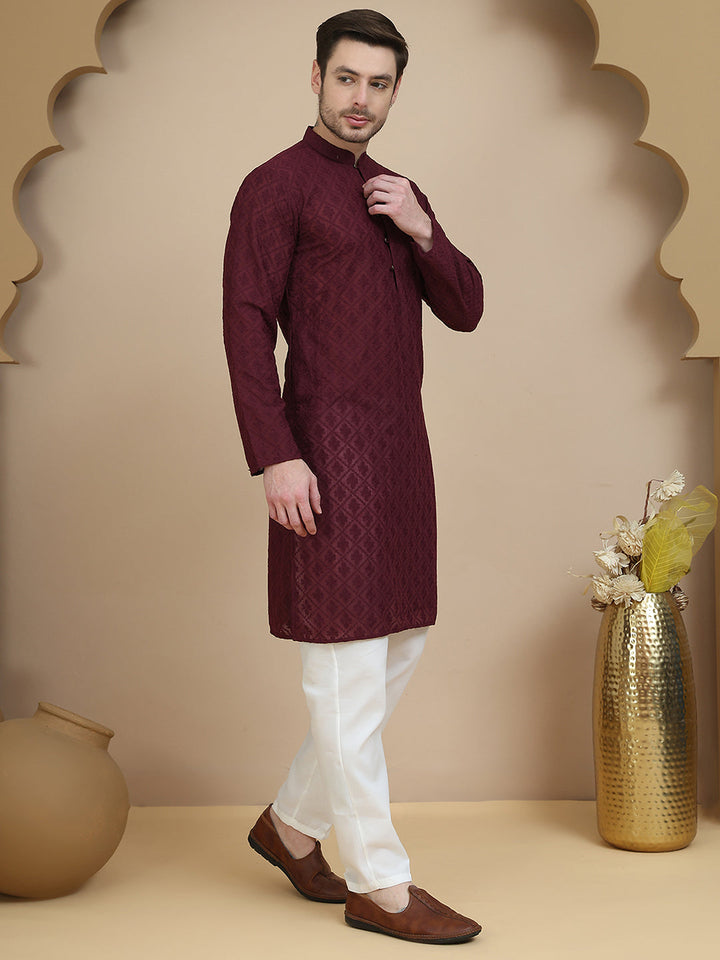 Embroidered Cotton Kurta With Pyjama