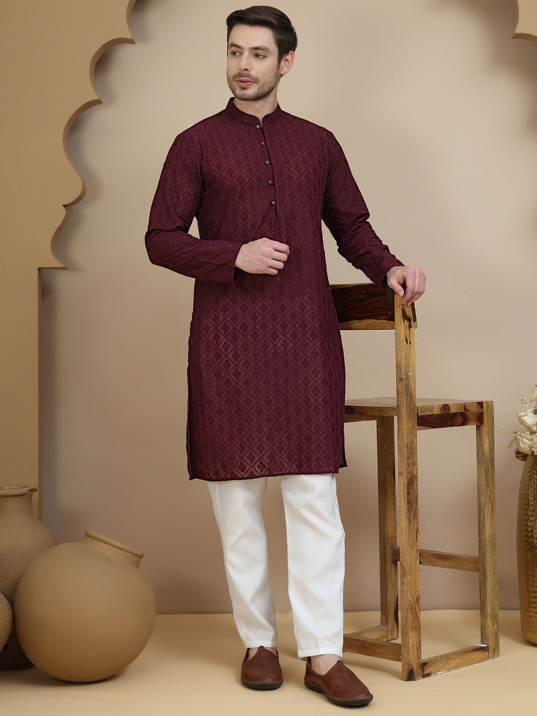 Embroidered Cotton Kurta With Pyjama