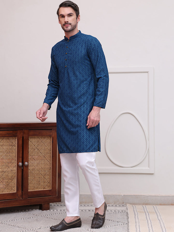 Embroidered Cotton Kurta With Pyjama