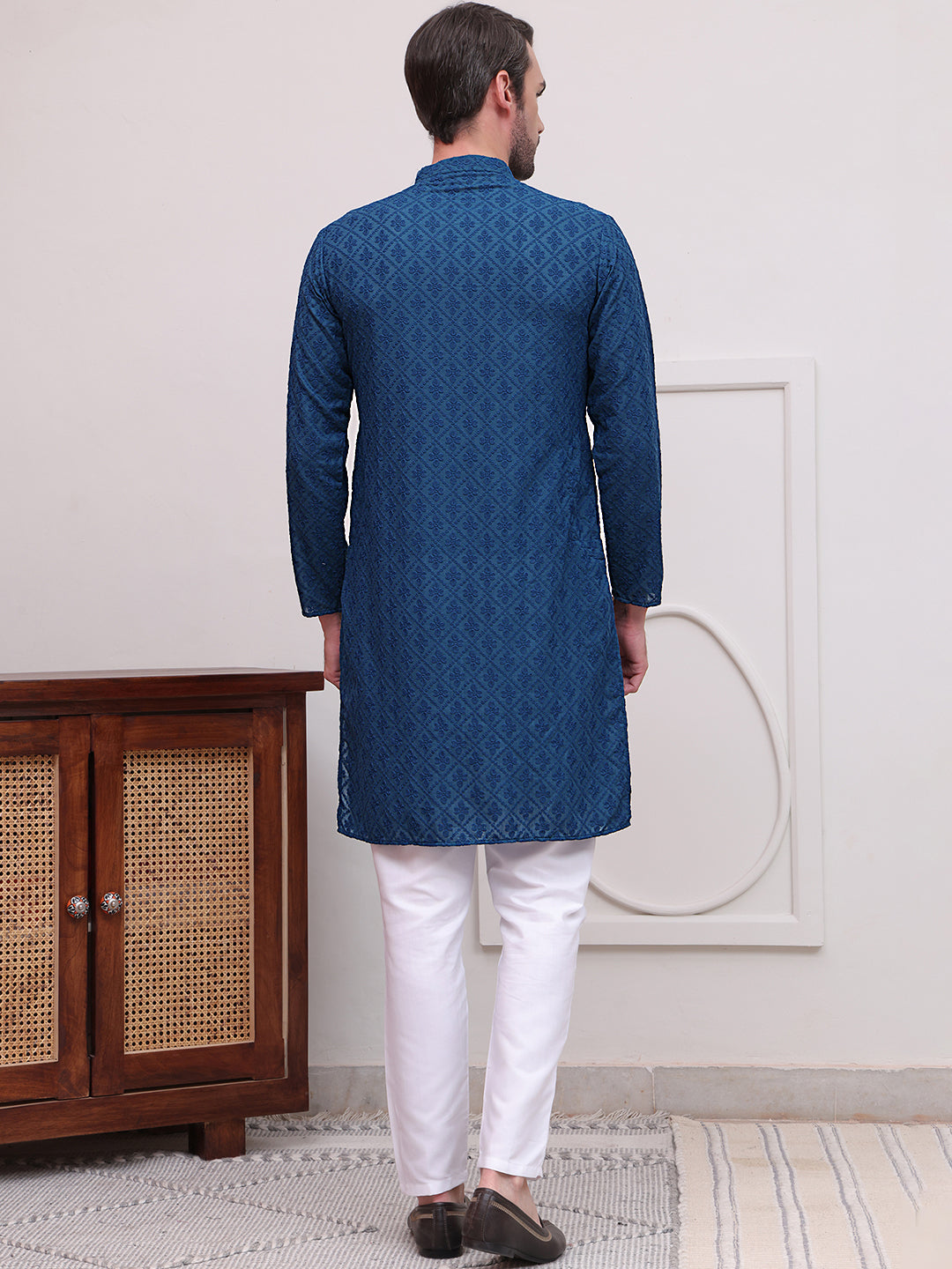 Embroidered Cotton Kurta With Pyjama