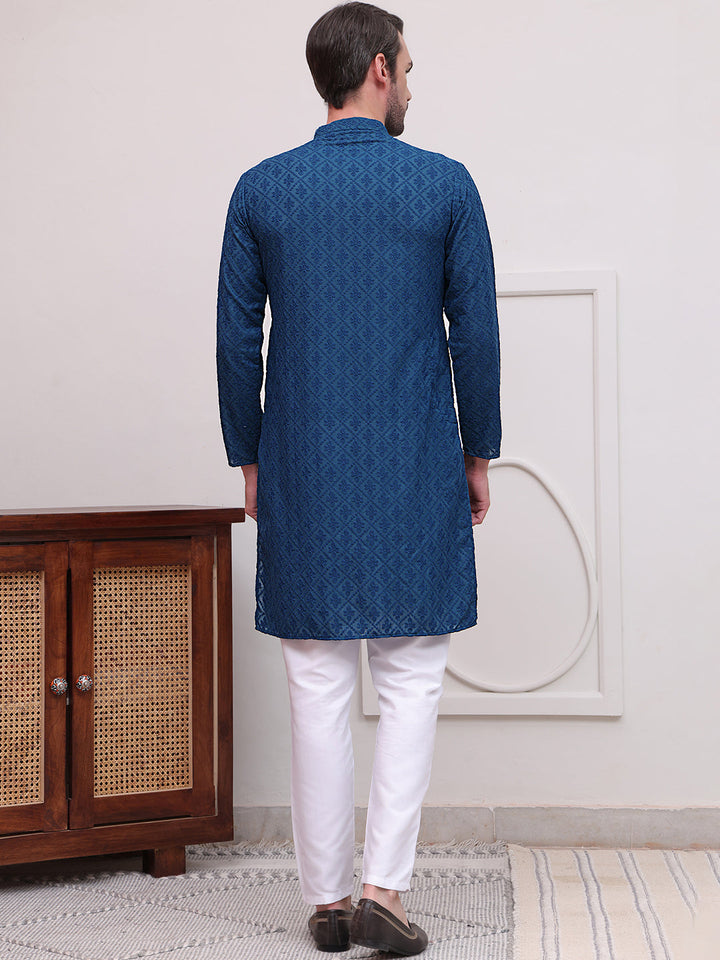 Embroidered Cotton Kurta With Pyjama