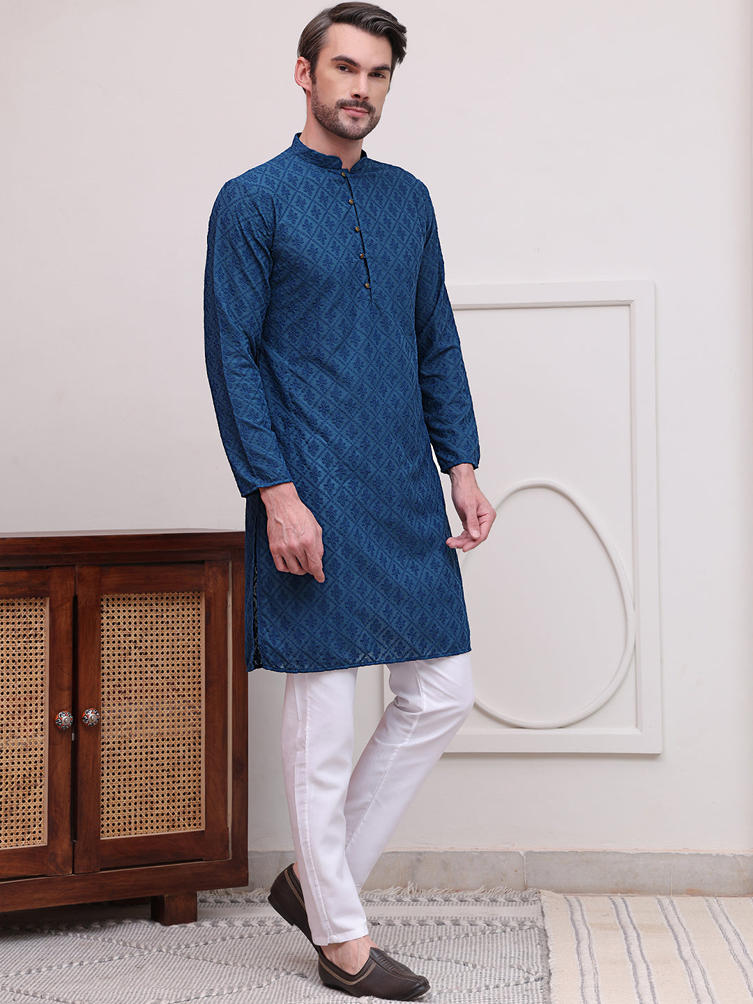 Embroidered Cotton Kurta With Pyjama