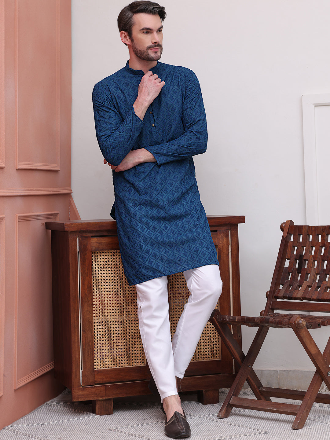 Embroidered Cotton Kurta With Pyjama