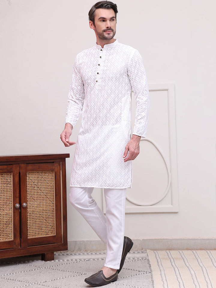 Embroidered Cotton Kurta With Pyjama