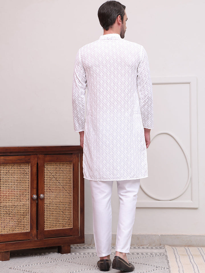 Embroidered Cotton Kurta With Pyjama