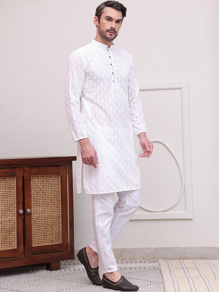 Embroidered Cotton Kurta With Pyjama