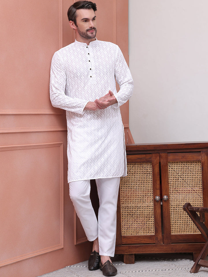 Embroidered Cotton Kurta With Pyjama