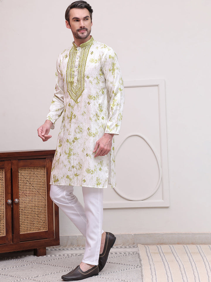 Stone Print With Embroidered Kurta Set
