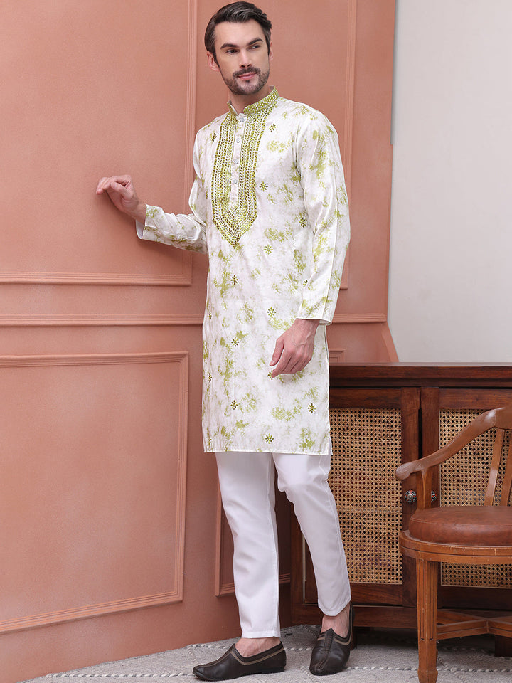 Stone Print With Embroidered Kurta Set
