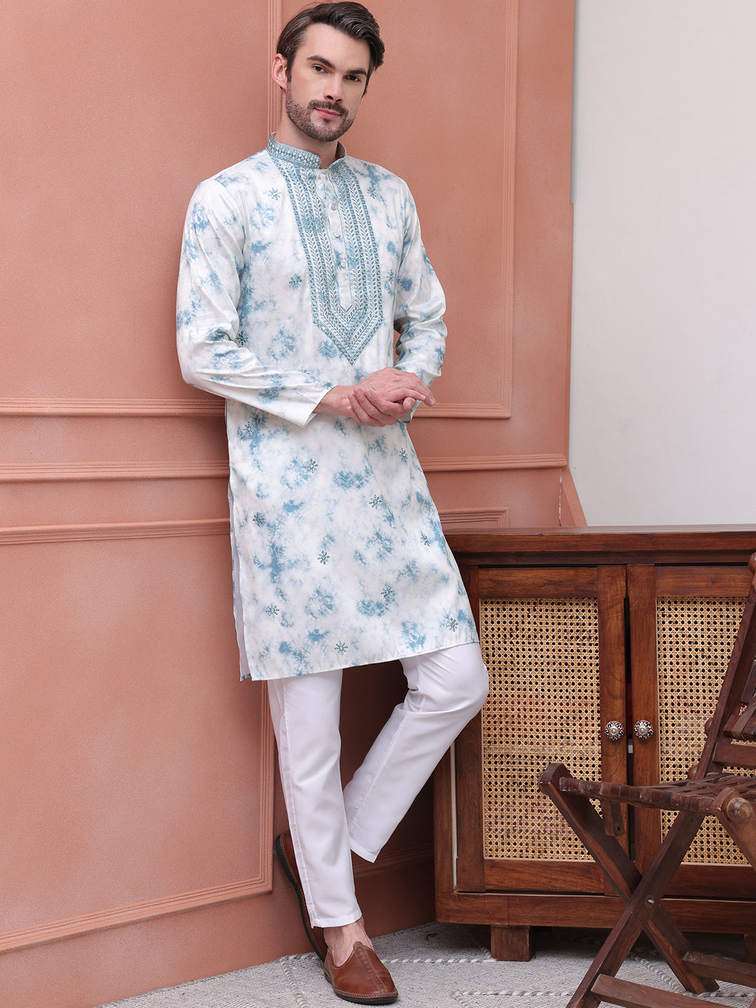 Stone Print With Embroidered Kurta Set