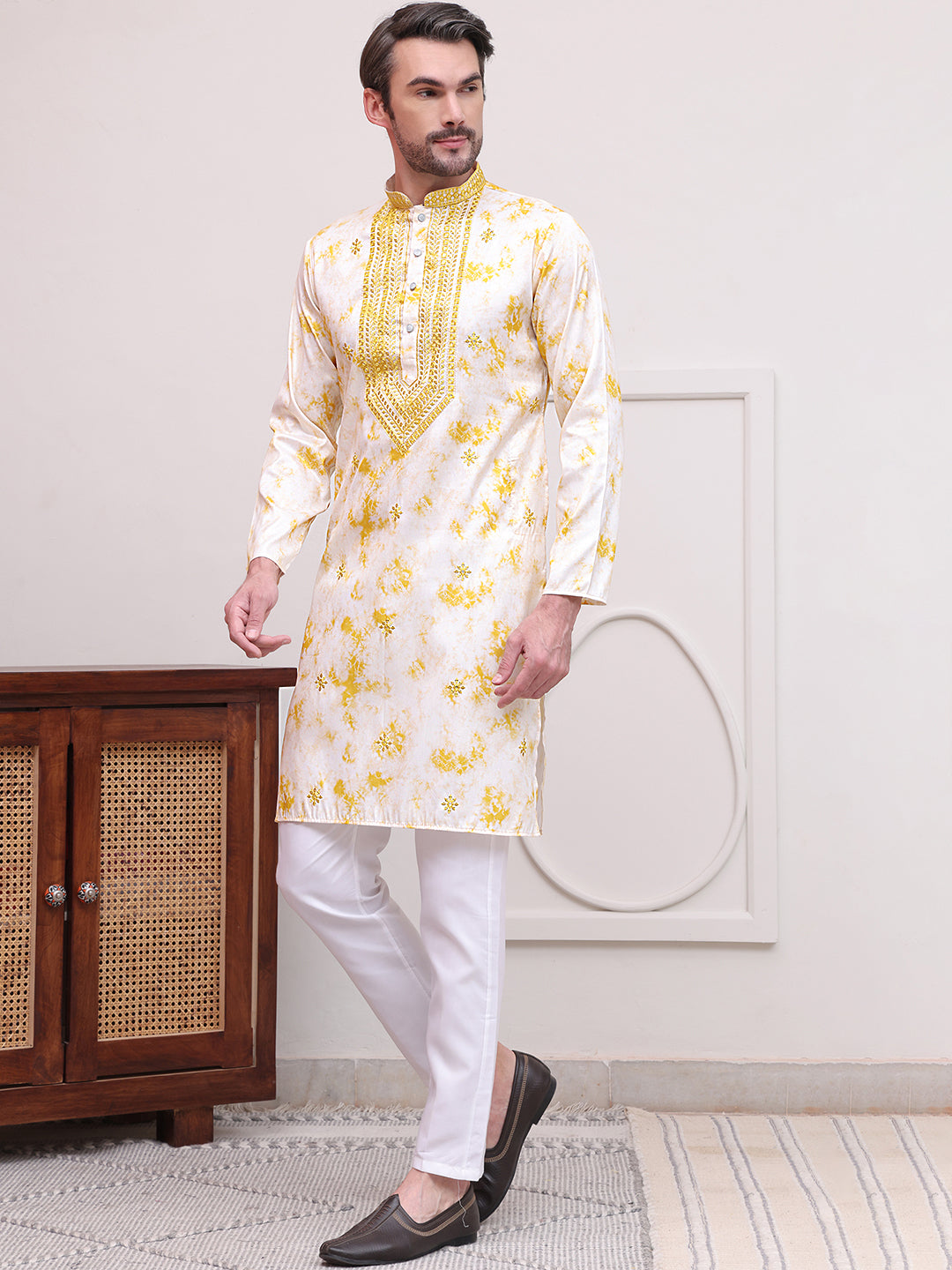Stone Print With Embroidered Kurta Set