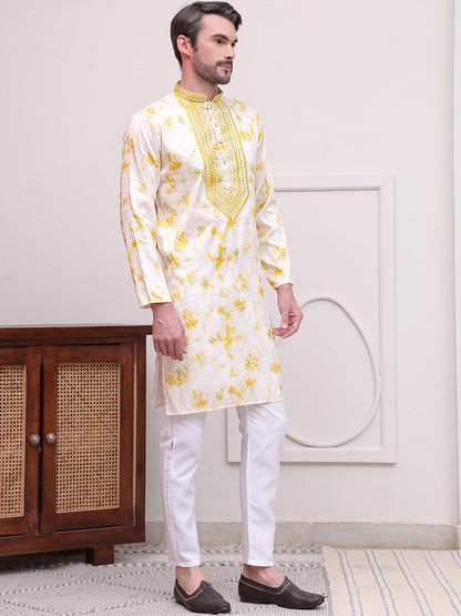 Stone Print With Embroidered Kurta Set