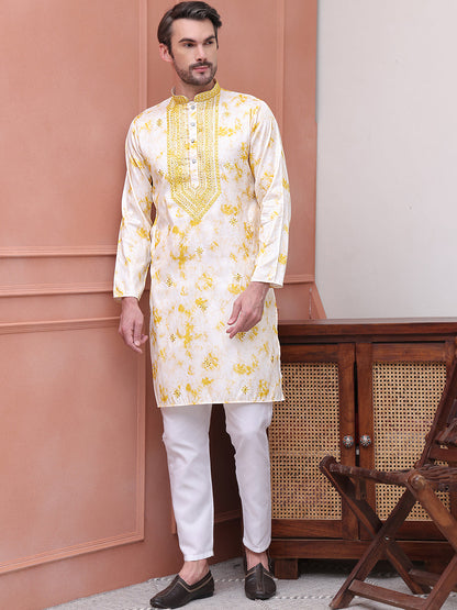 Stone Print With Embroidered Kurta Set