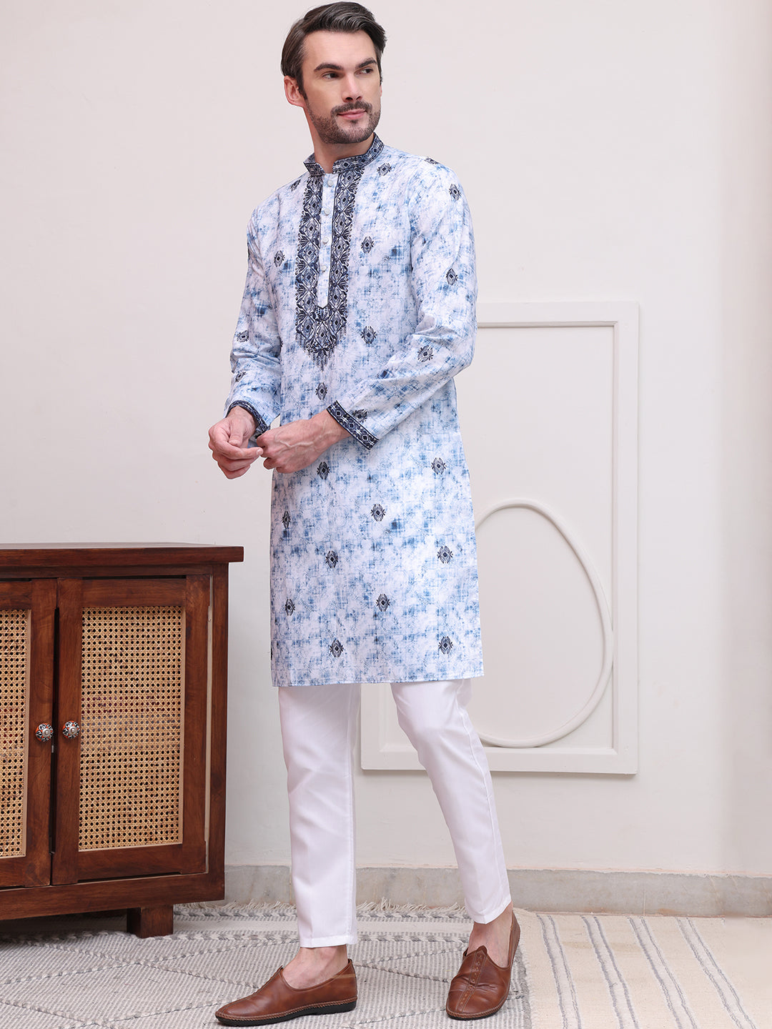 Stone Print With Embroidered Kurta Set