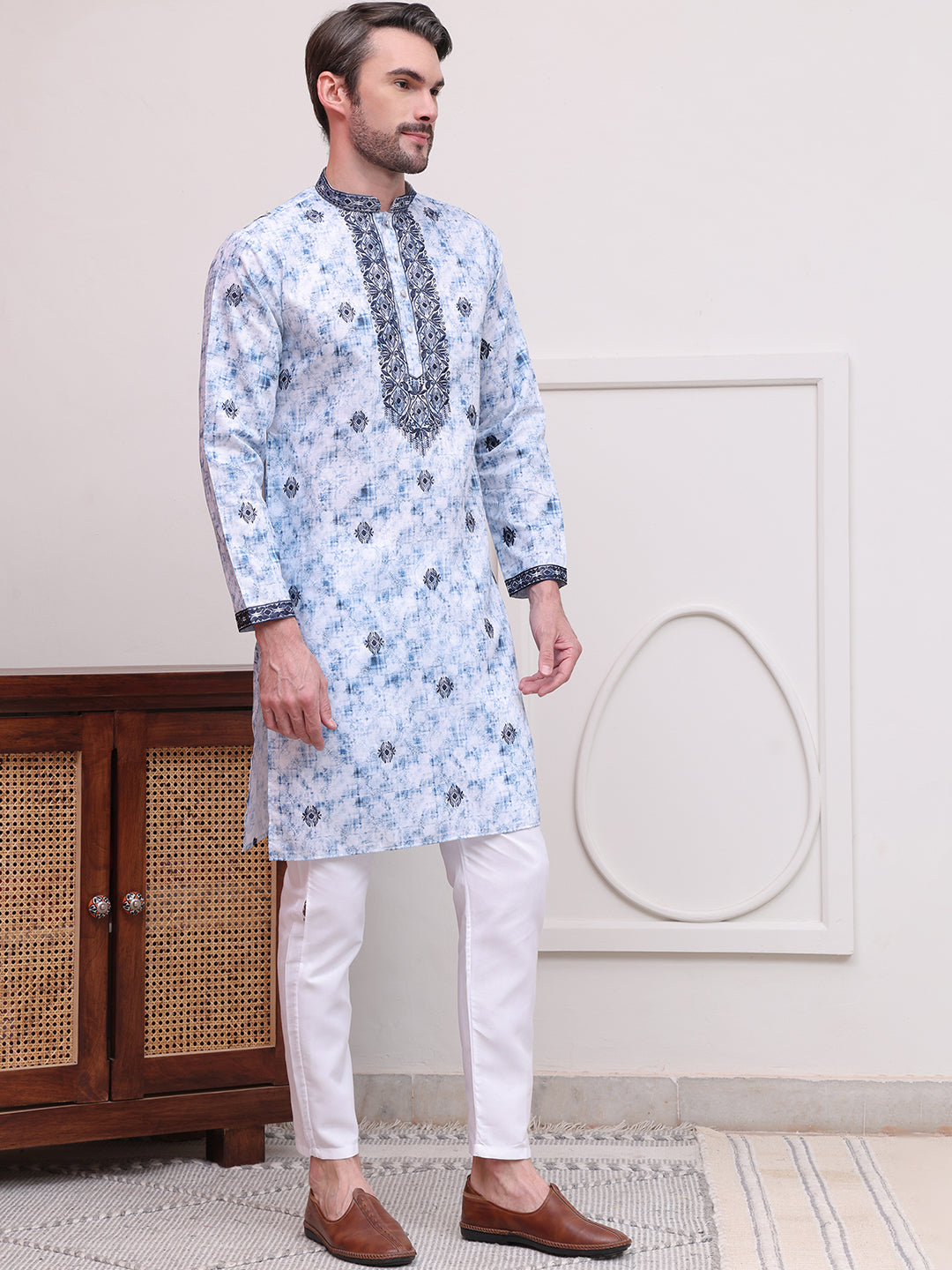 Stone Print With Embroidered Kurta Set