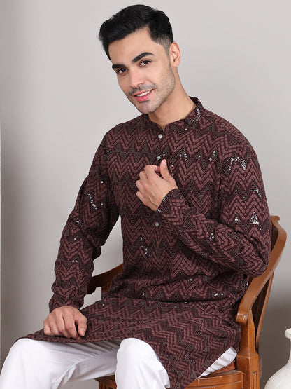 Sequin & Embroidered Kurta With Pyjamas
