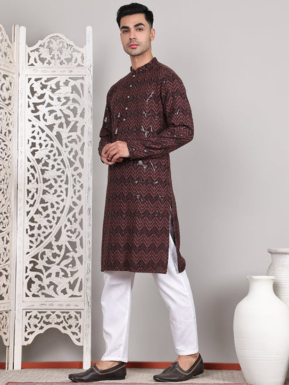Sequin & Embroidered Kurta With Pyjamas