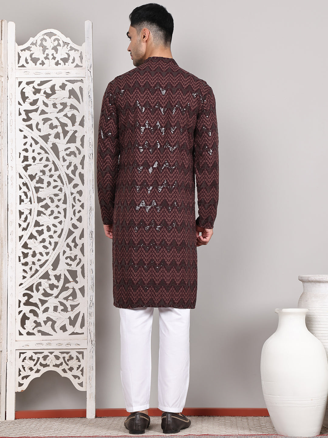 Sequin & Embroidered Kurta With Pyjamas