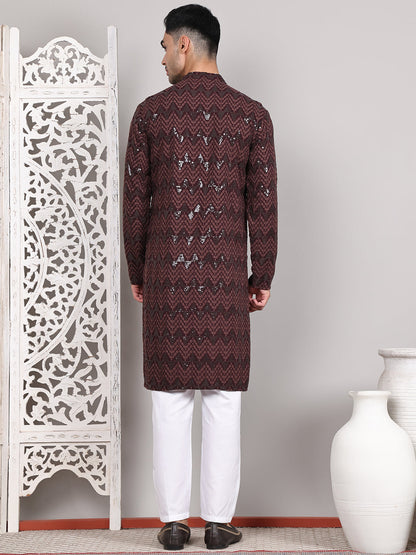 Sequin & Embroidered Kurta With Pyjamas
