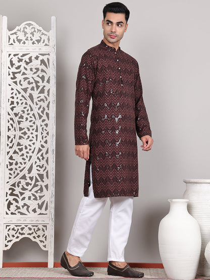 Sequin & Embroidered Kurta With Pyjamas