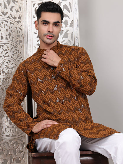 Sequin & Embroidered Kurta With Pyjamas