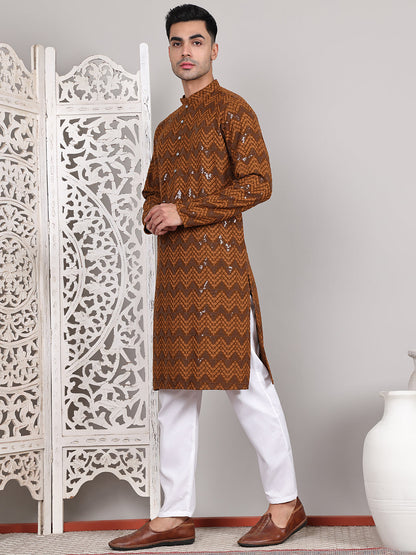 Sequin & Embroidered Kurta With Pyjamas