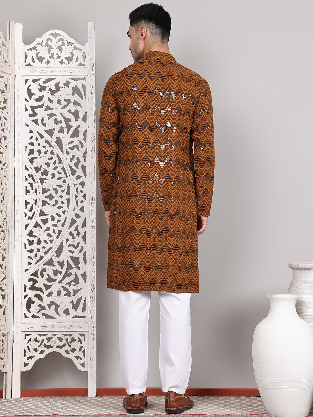Sequin & Embroidered Kurta With Pyjamas
