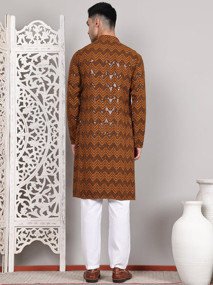 Sequin & Embroidered Kurta With Pyjamas