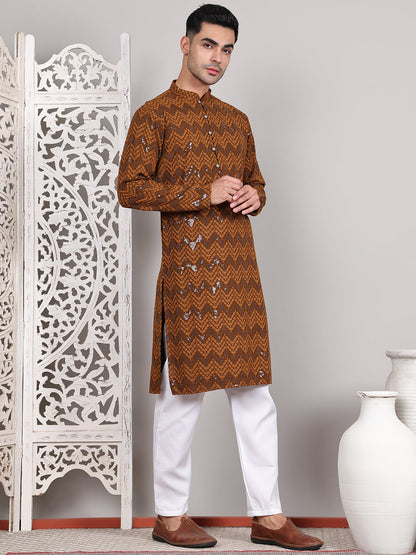 Sequin & Embroidered Kurta With Pyjamas