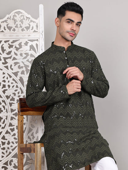 Sequin & Embroidered Kurta With Pyjamas