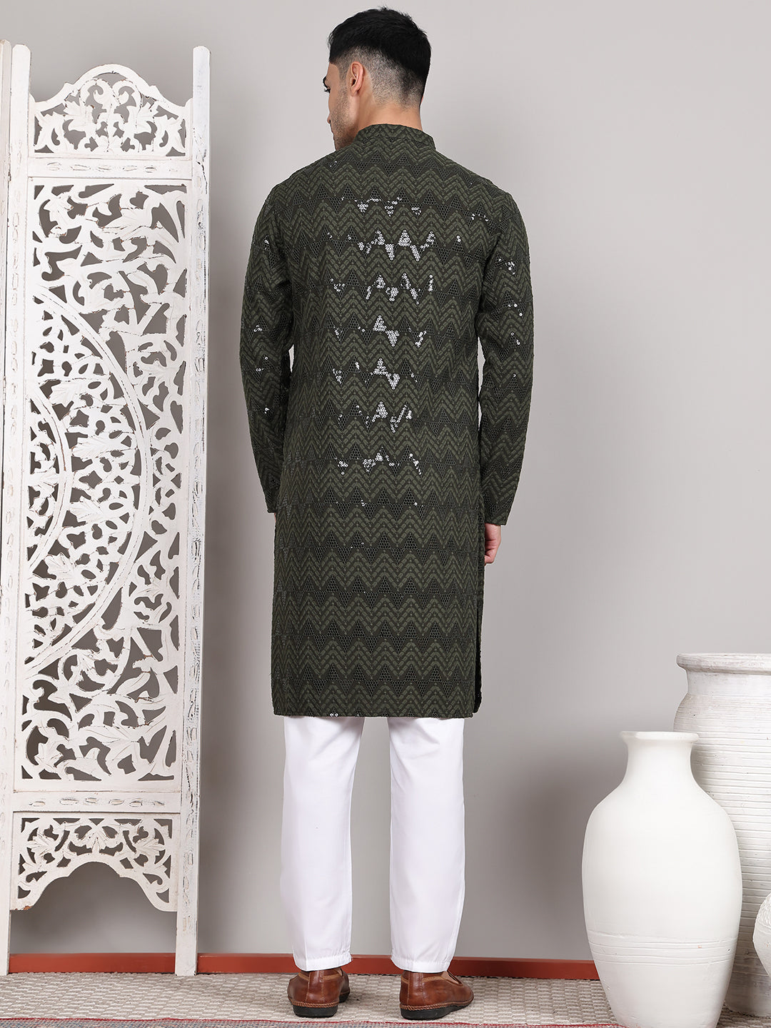 Sequin & Embroidered Kurta With Pyjamas