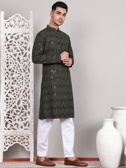 Sequin & Embroidered Kurta With Pyjamas