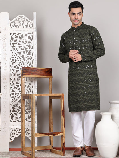 Sequin & Embroidered Kurta With Pyjamas