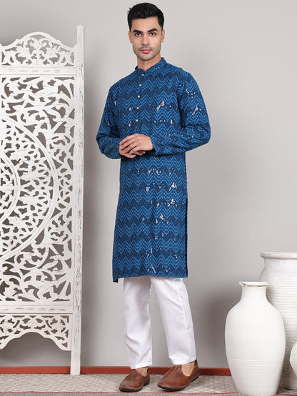 Sequin & Embroidered Kurta With Pyjamas