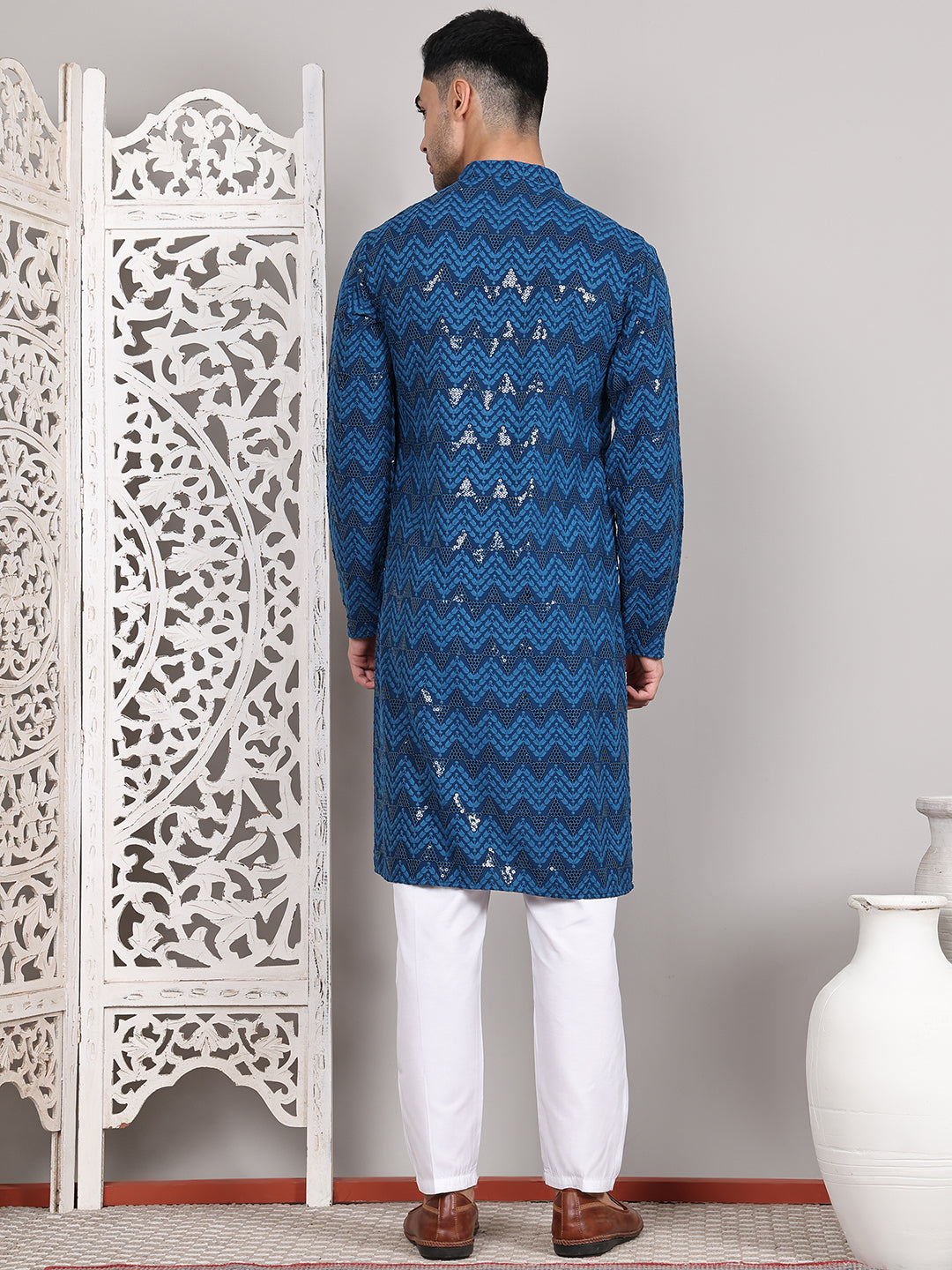 Sequin & Embroidered Kurta With Pyjamas