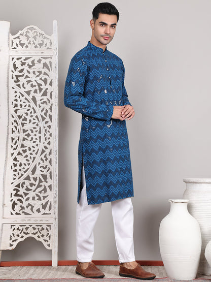 Sequin & Embroidered Kurta With Pyjamas