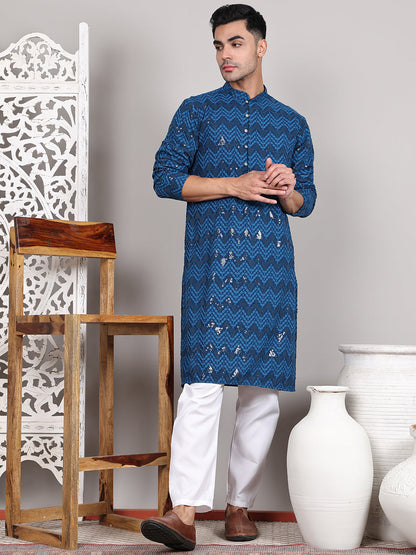 Sequin & Embroidered Kurta With Pyjamas
