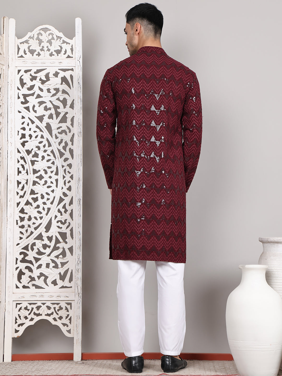 Sequin & Embroidered Kurta With Pyjamas